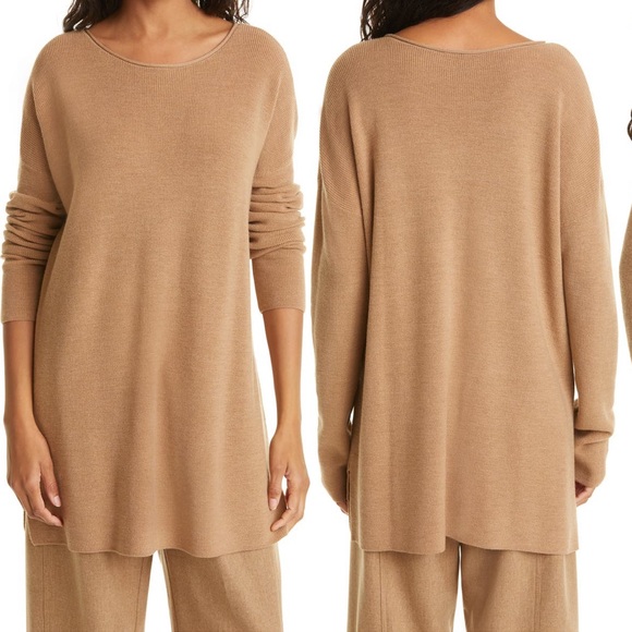 Eileen Fisher 100%Merino Wool TunicSweater. Bateau Neck. Excellent. Italian.